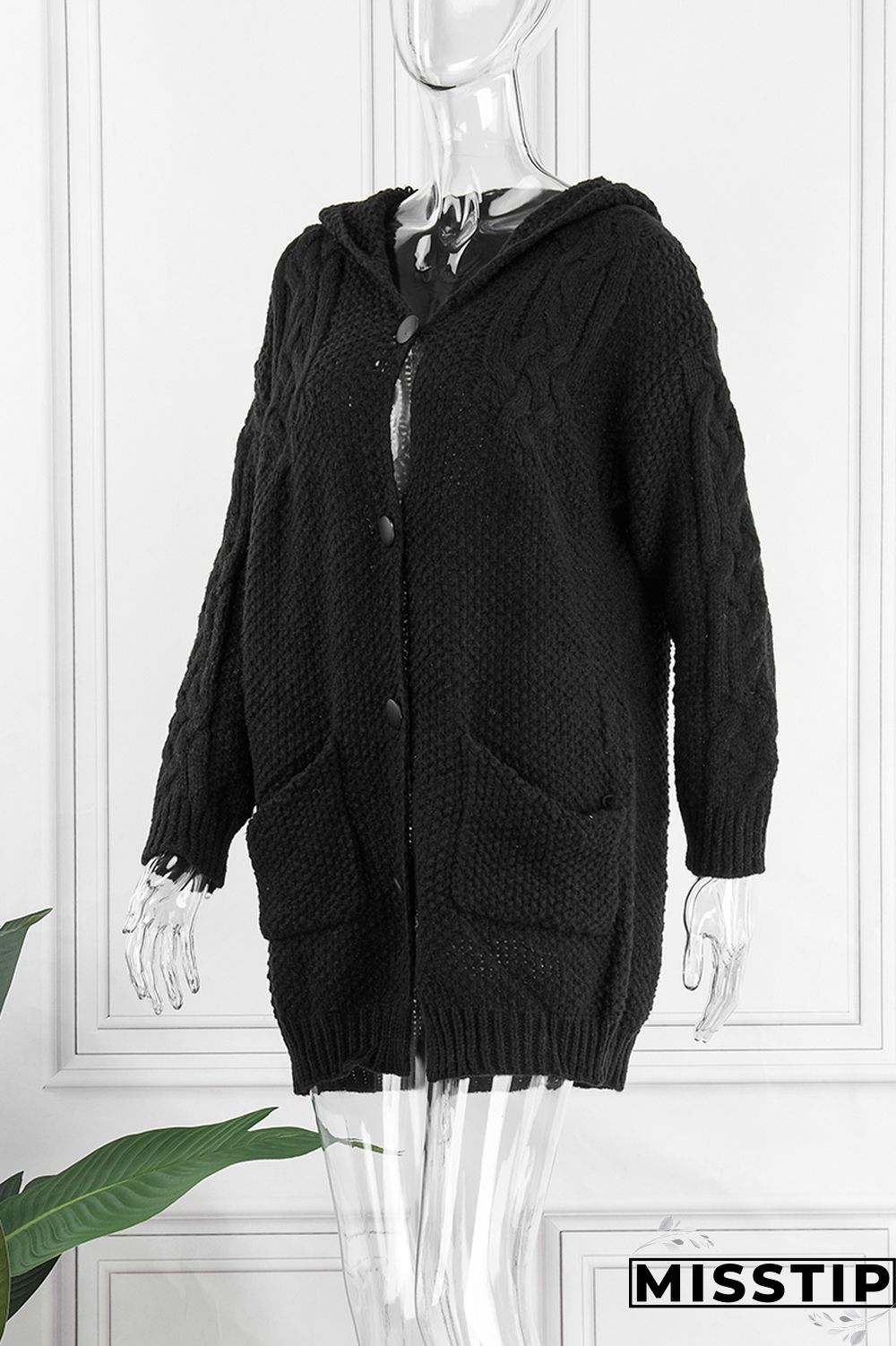 Khaki Casual Solid Cardigan Hooded Collar Outerwear