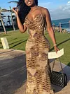 Snake-Print Condole Belt Maxi Dress
