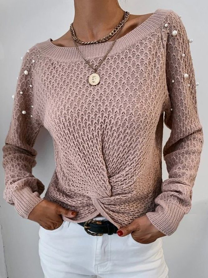 Knot Front Crew Neck Casual Long Sleeve Sweater S108- Fabulory