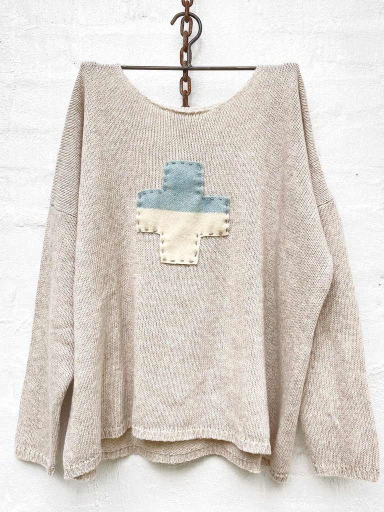 Women's Swiss Cross Pattern Round Neck Long Sleeve Casual Top