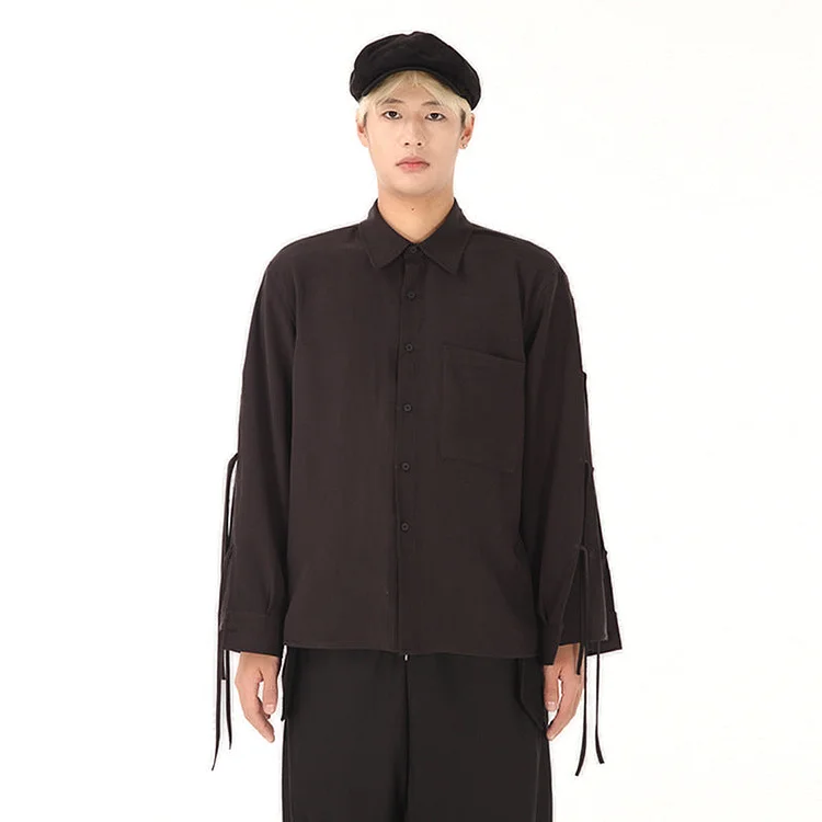 Dawfashion Techwear Streetwear-Dark-style Single-breasted Loose Streamer Long-sleeved Shirts-Streetfashion-Darkwear-Techwear