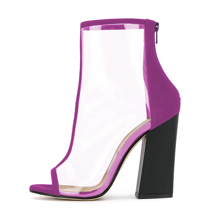 Purple Peep Toe Chunky Heel Short Ankle Boots - Fashionable and Clear Vdcoo