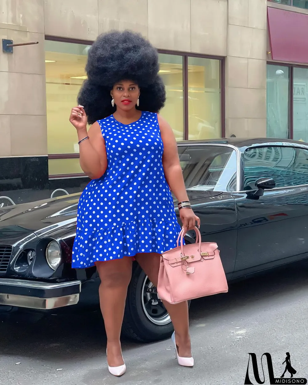 MidiSono - Plus Size Polka Dot Print Sleeveless Mini Dress (Without Belt)