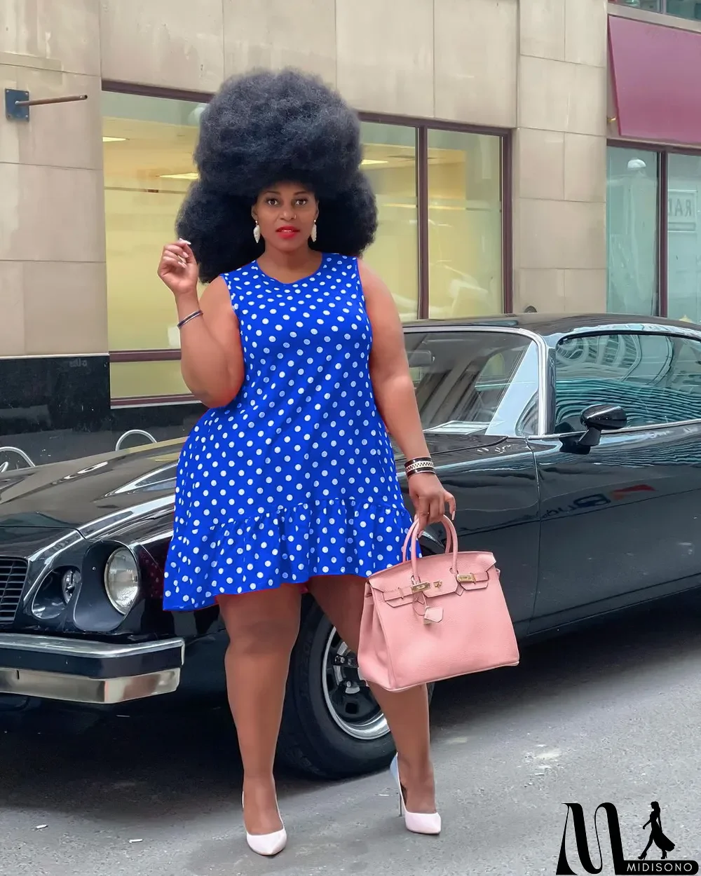 MidiSono - Plus Size Polka Dot Print Sleeveless Mini Dress (Without Belt)