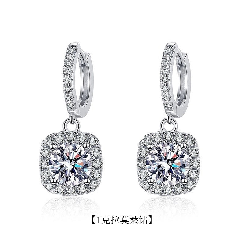 1 Pair 925 Sterling Silver Moissanite Square Drop Earrings