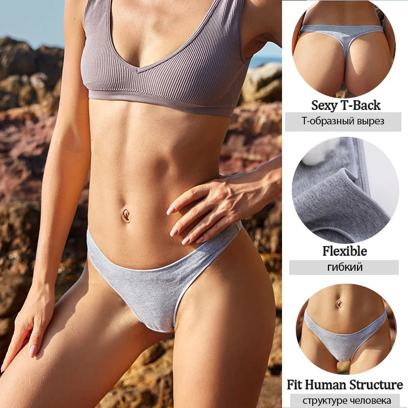 FINETOO Sexy Low-Rise Thongs for Women Female Cotton Panties Ladies Comfortable T-Back G-String Girl M-XL Intimates Lingerie New