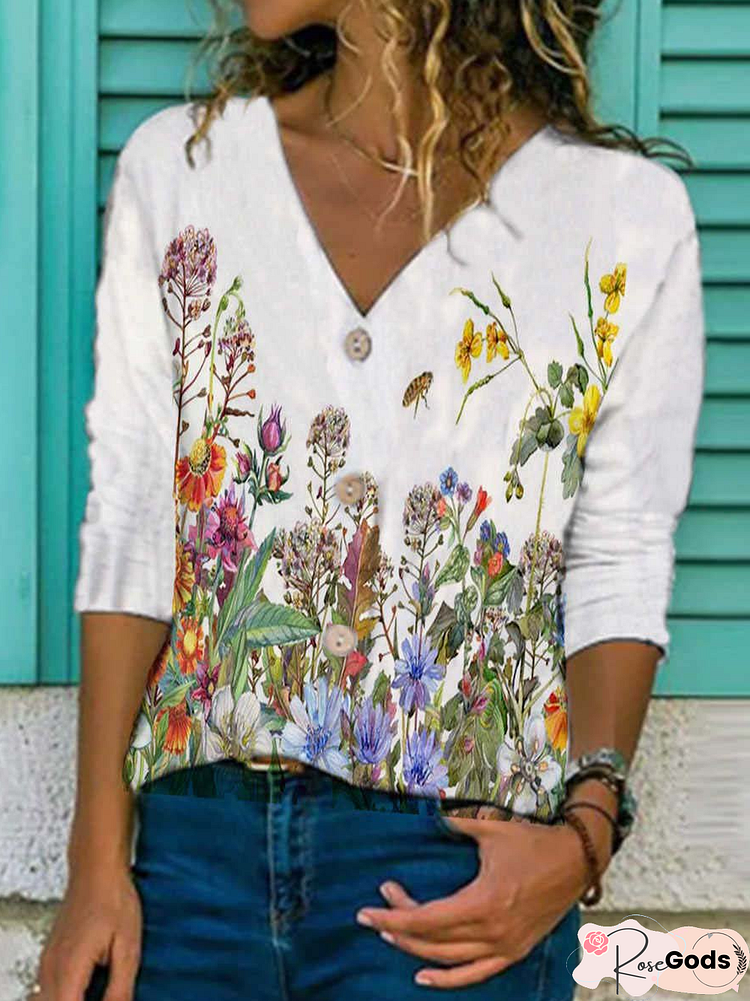 Floral Casual Long Sleeve Shirts & Tops