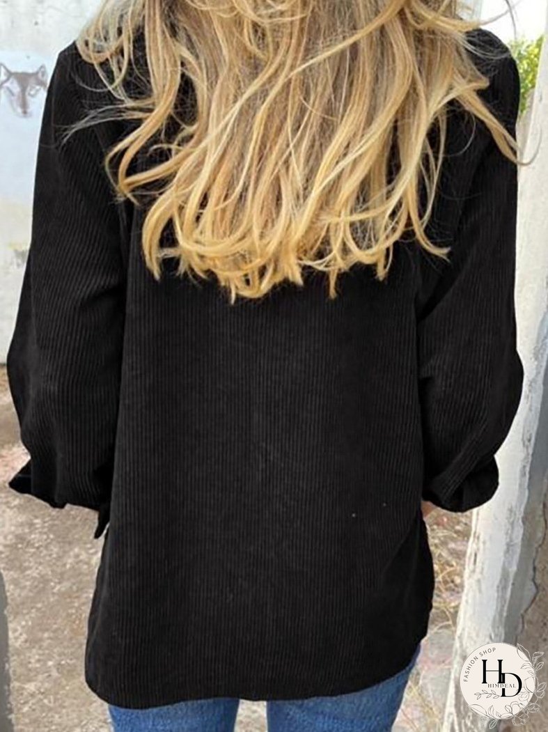 Blouses Corduroy Rivet Long Sleeve Button Pocket Blouse for Women