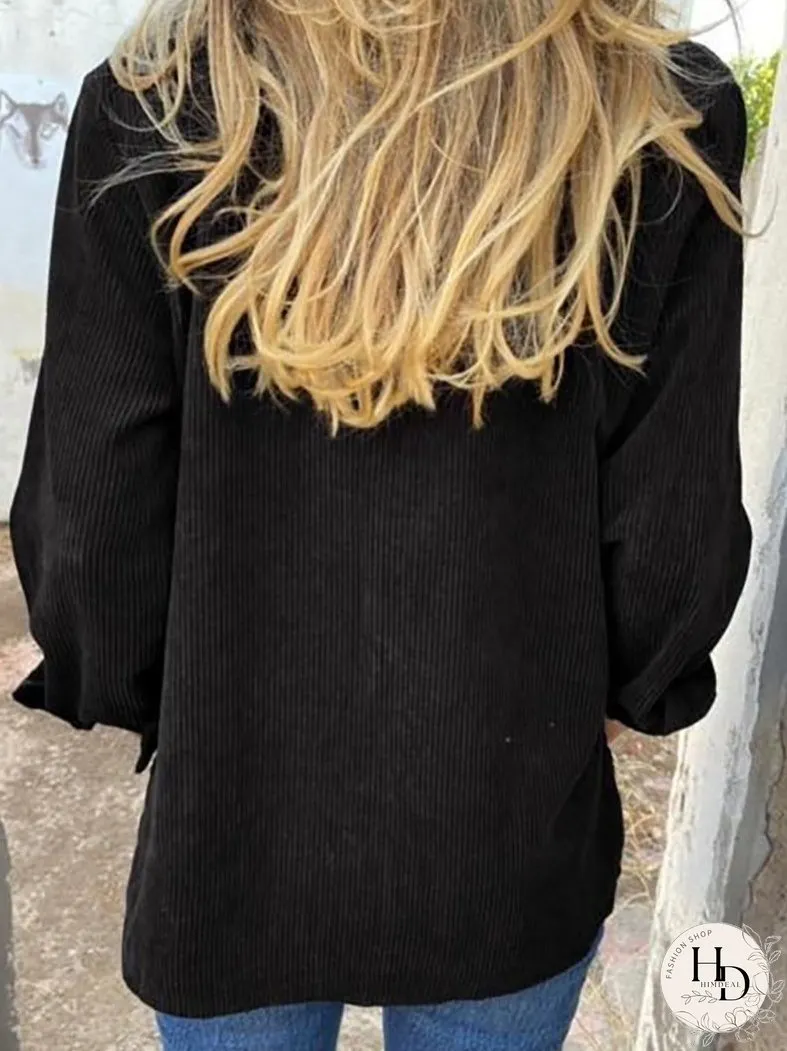 Blouses Corduroy Rivet Long Sleeve Button Pocket Blouse for Women