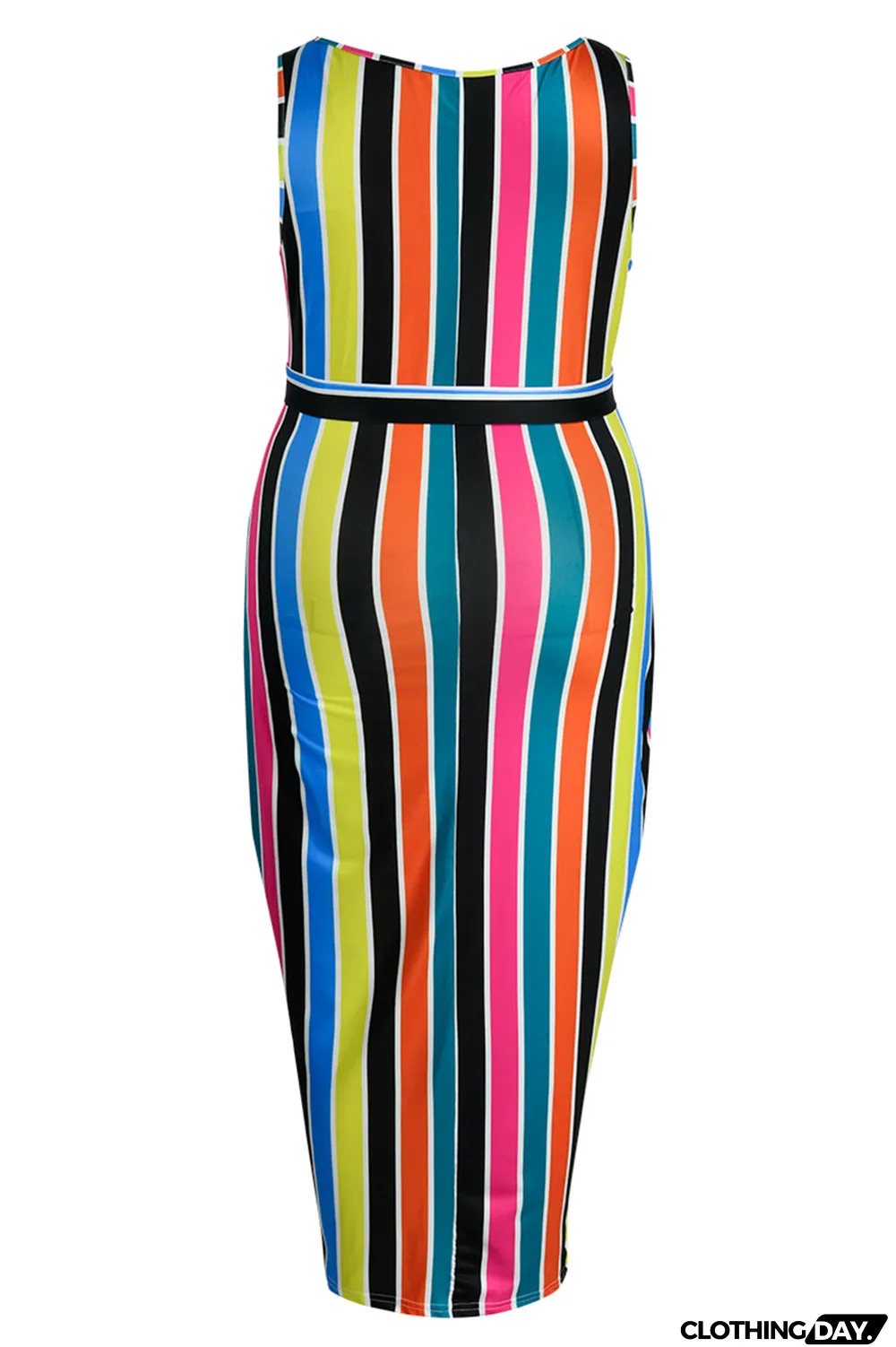 Colour Fashion Casual Plus Size Striped Print Basic O Neck Vest Dress