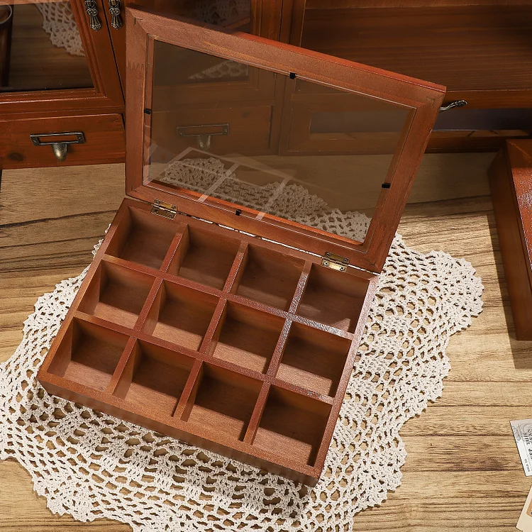 Journalsay 9/12 grid vintage wooden storage box