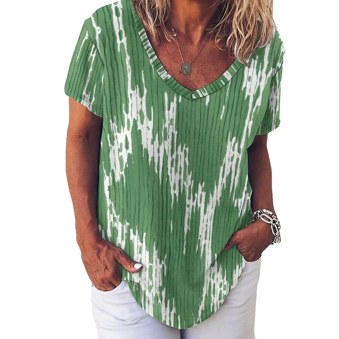 Style & Comfort for Mature Women V-neck Short Sleeve Casual T-shirt for  Women Printed with Pattern Green, Tie-dyed