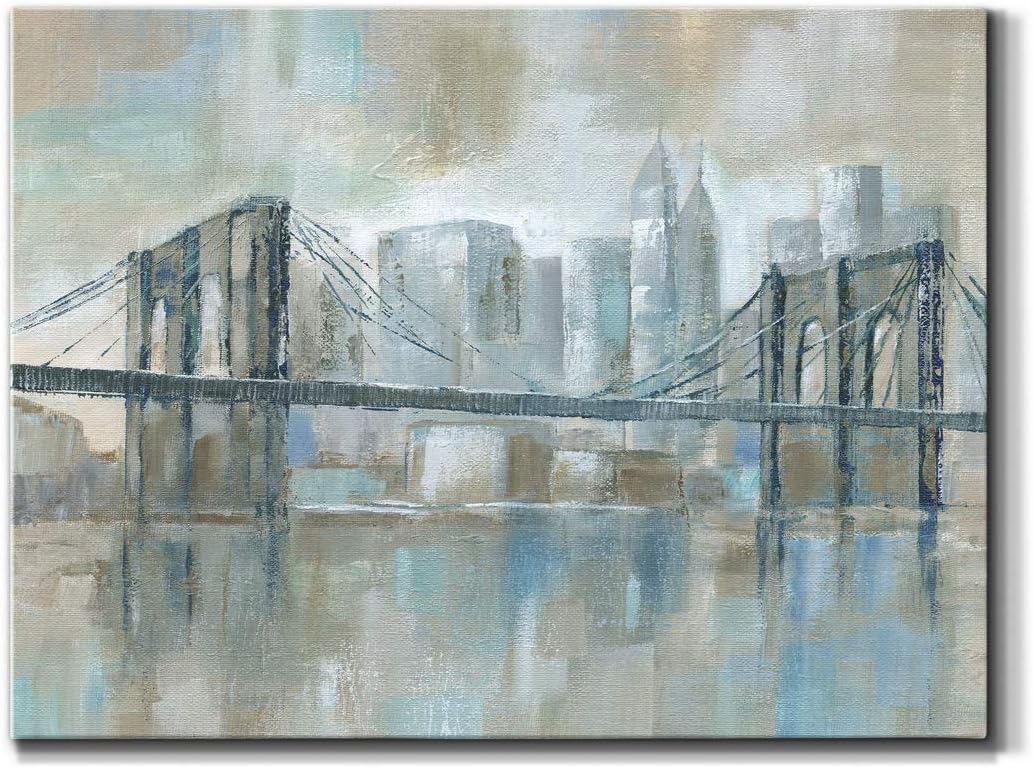 Renditions Gallery Canvas Wall Art Modern Paintings & Prints Decorations Vintage Brooklyn Bridge Black & White Rustic Historical Abstract Artwork for Bedroom Home Office Kitchen - 24 inch x36 inch  LT10 24X36