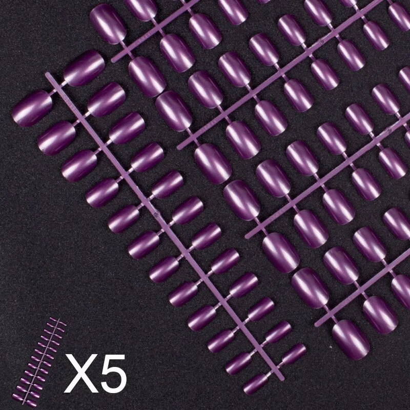 5 Set Mixed Colors 24 Pieces Per Set Fashion Round Colored False Nails Full Cover 10 Size Fake Nails for DIY Press on Nails-Nail Inspo