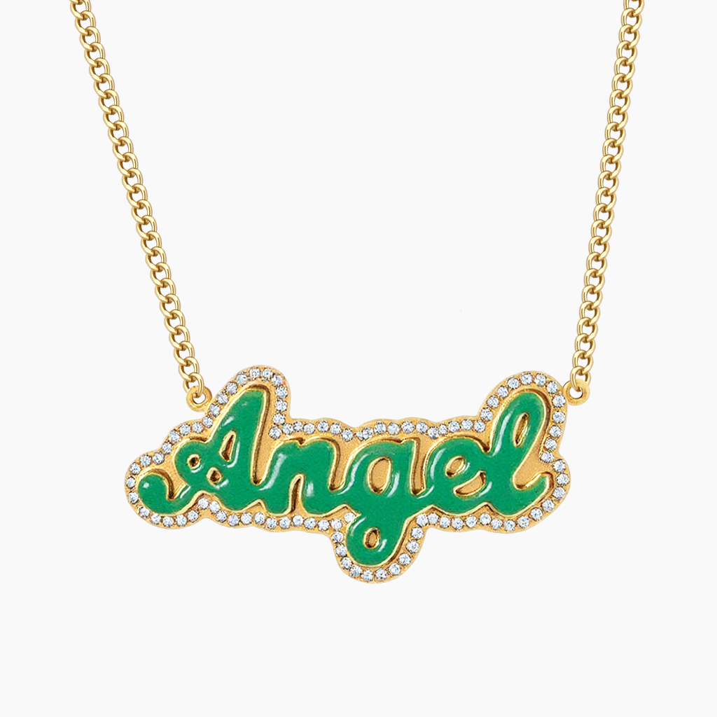 Custom Enamel Gold Name Necklace