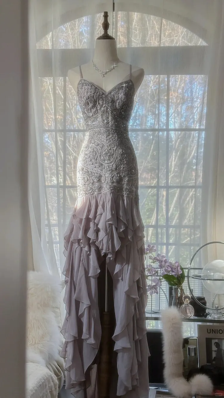 Purple Romantic Gorgeous Exquisite Elegant Beaded Lace Long Chiffon Evening Gown Ball Gown Prom Dress Birthday Holiday Party Dress