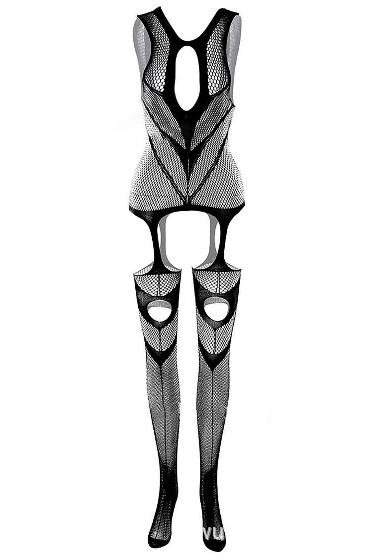 Hollow Out Fishnet Bodycon Stretchy Sleeveless Bodystocking