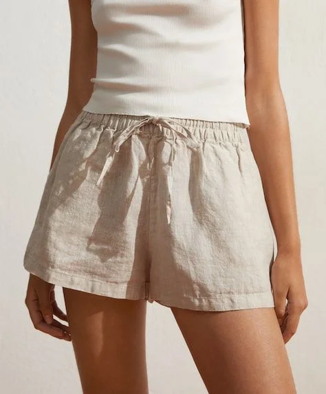 Cotton-Linen Drawstring Side Slip Pockets Shorts