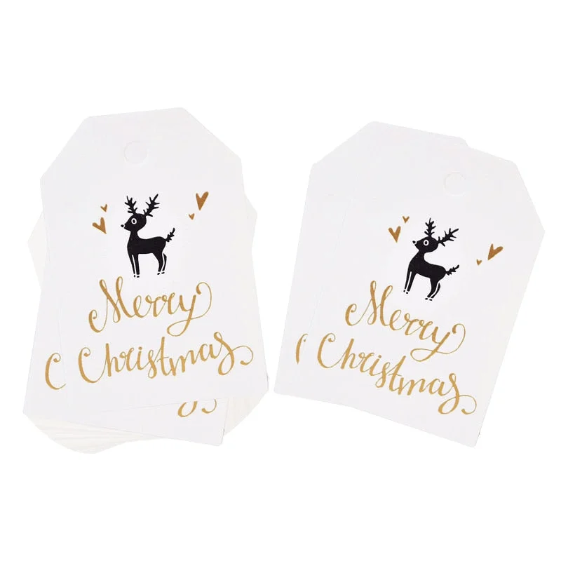 50pcs Merry Christmas Tags Kraft Paper Card Gift Label Tag DIY Hang Tags Gift Wrapping Decor Gift Card Christmas Favors Supplies