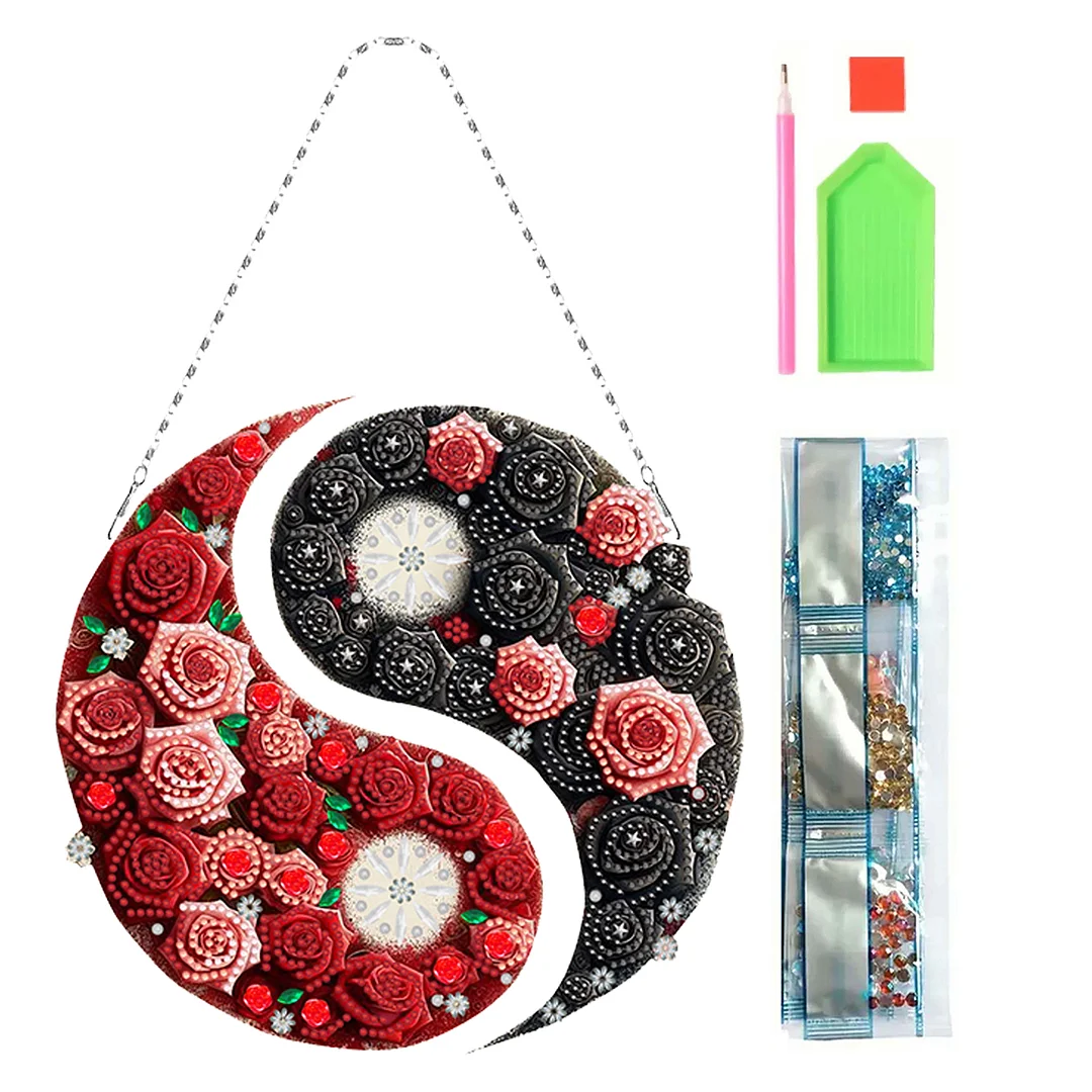Rose Yin Yang 2D Flat DIY Diamond Painting Set Diamond Art Pendant Home Decor