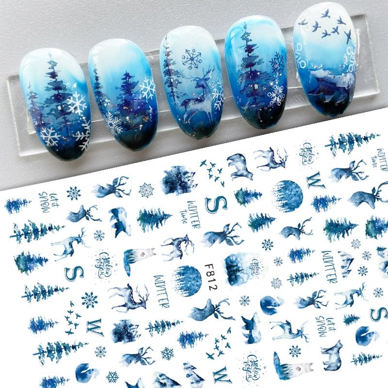 1pc Winter Designs Cotton Holo Butterfly Leaves With Lines 3D Nail Stickers Spring Flower Transfer Sliders Art Decals Decoratoin