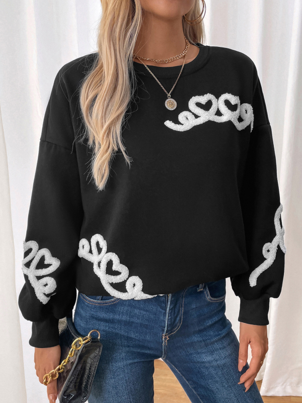 Mature Women New Casual Round Neck Towel Embroidery Sweatshirt