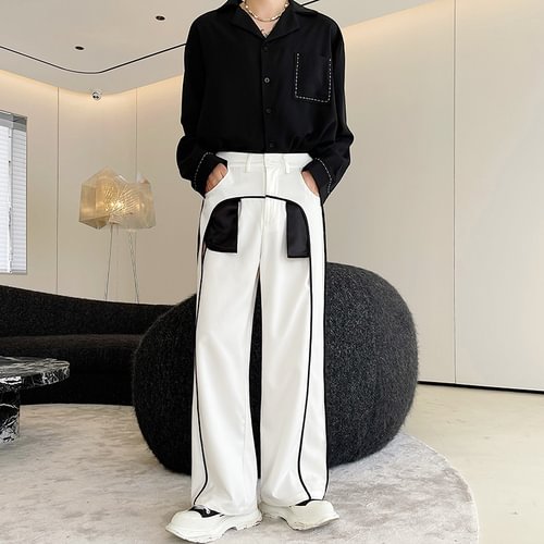 -K0303 P85 Small Fragrance Style Contrast Stitching Casual Trousers-Usyaboys-Mne and Women's Street Fashion Shop-Christmas