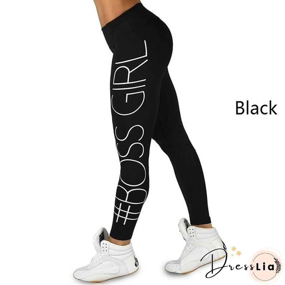 New Women's Pants Boss Girl Tight Package Hip Printing Yoga Leggings