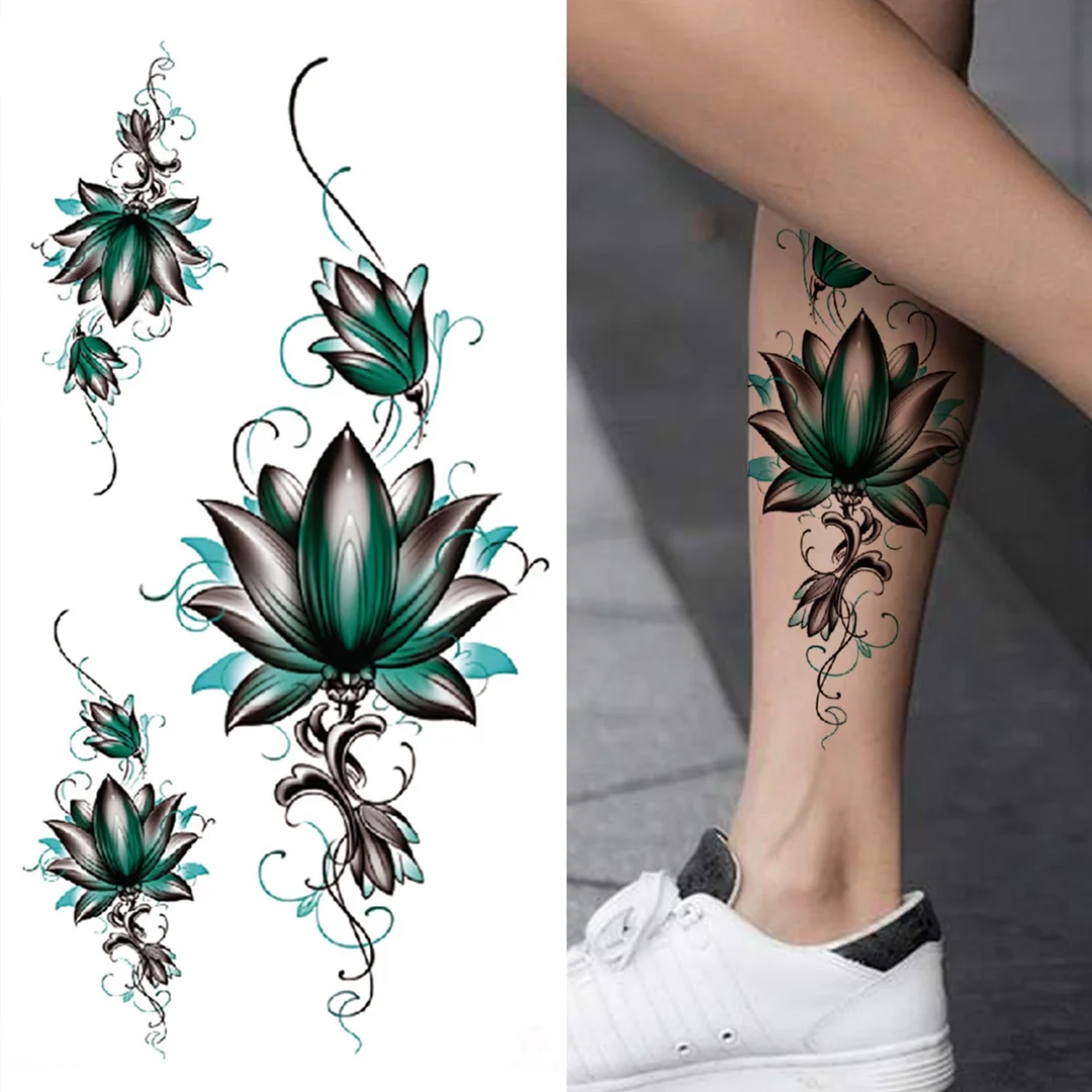 3D Snake Rose Temporary Tattoos For Women Girls Fake Flower Tattoo Sticker Black Death Eaters Dark Mark Mamba Snake Peony Tatoos 515