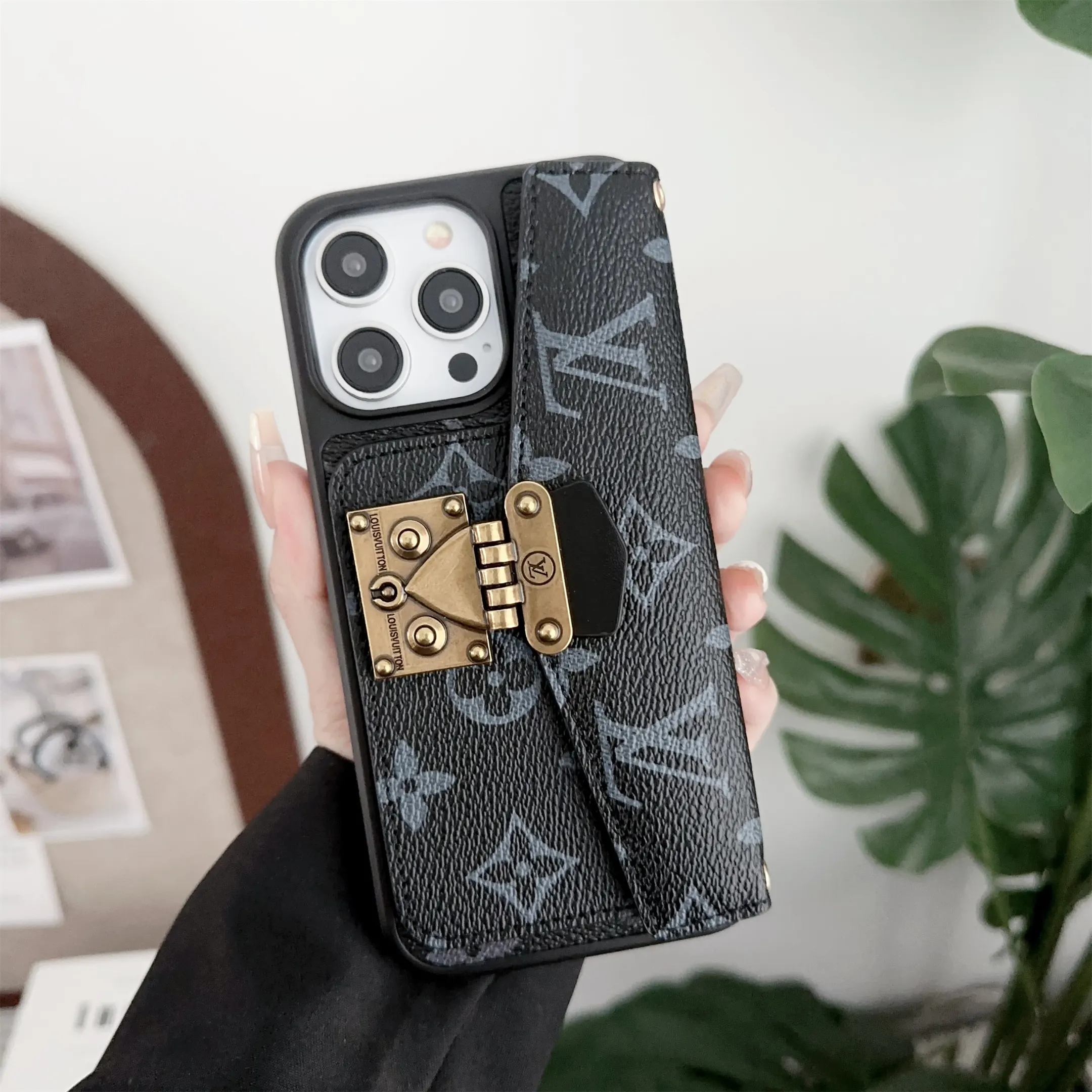 LV Dauphine Monogram Canvas Crossbody Postman Apple iPhone Wallet Case