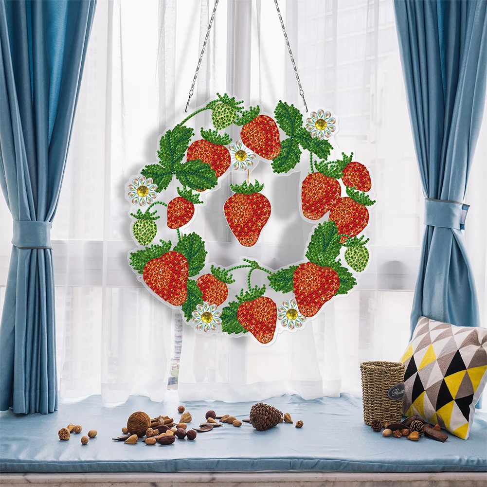DIY Diamond Painting Hanging Christmas Wreath - Strawberry