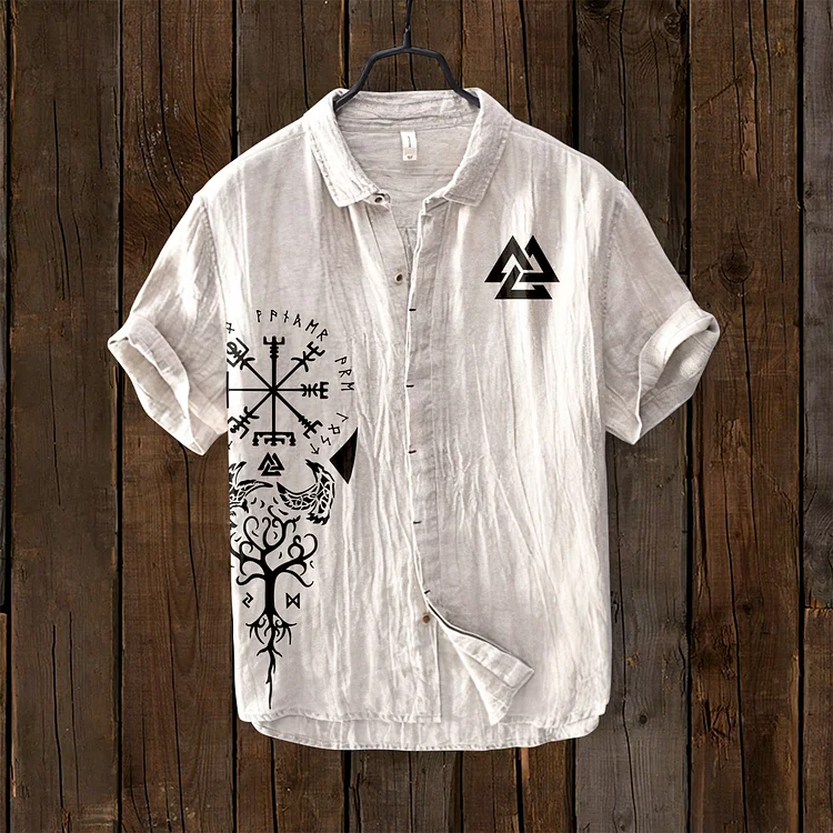 Men'S Viking Totem Art Cotton And Linen Shirt