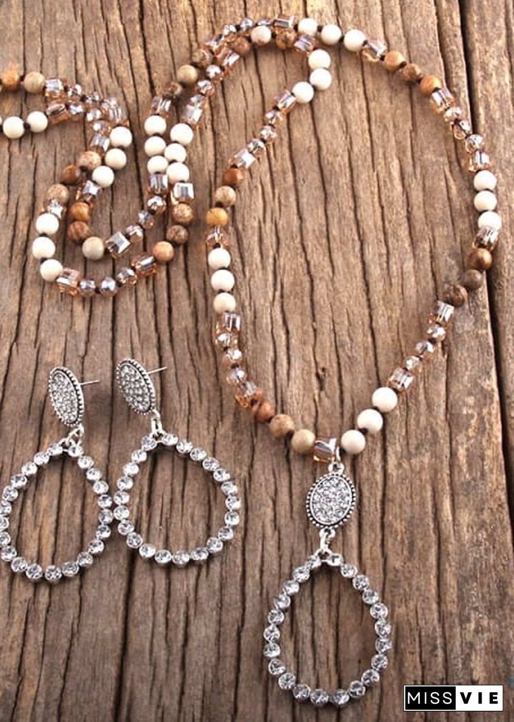 Boho Necklace, Jewelry Set, RH Amazonite Crystal Green Black Natural Stone