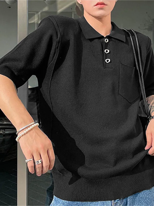 Aonga - Mens Metal Button Chest Pocket Polo Shirt