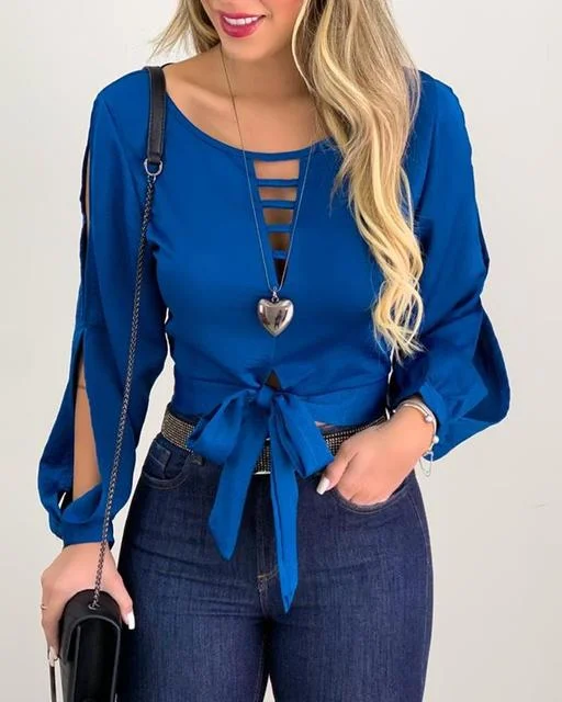 Elegant Casual Hollow Out Long Sleeve Blouse
