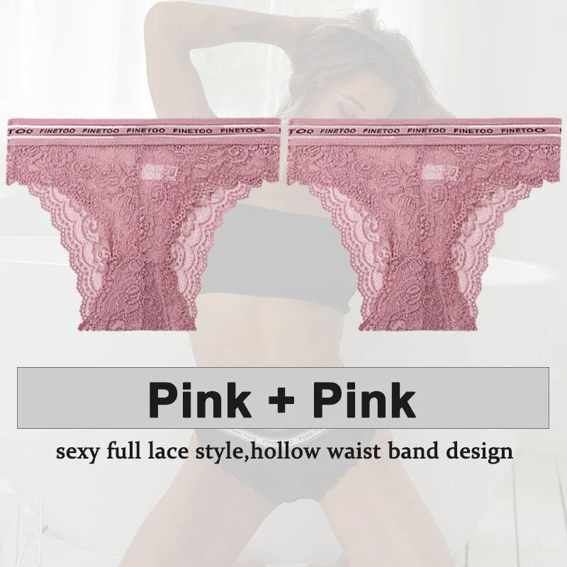 2PCS/Set Underwear Lace Panties Women's Lingerie Sexy Panties Female Underpants Floral Lace Perspective Waist Band Briefs Panty