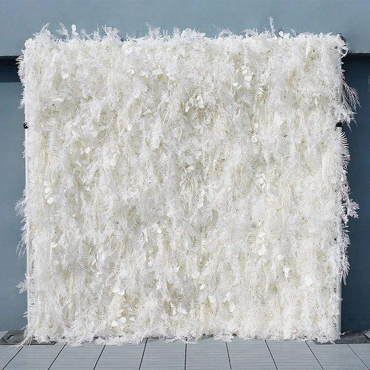 Angela Flower White Mist Grass Fern Leaf Wedding Backdrop 5D Fabric Cloth Flower Wall A8038