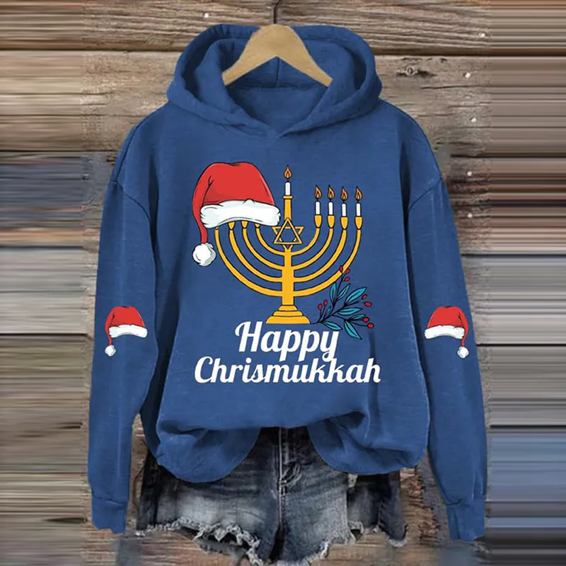 Hanukkah Menorah Print Hoodie