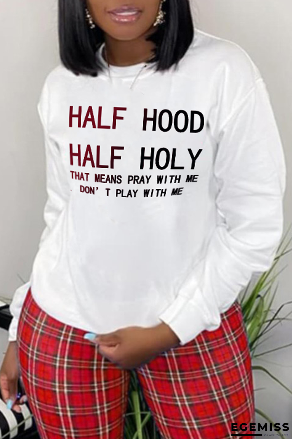 White Casual Street Gradual Change Print Letter O Neck Tops | EGEMISS