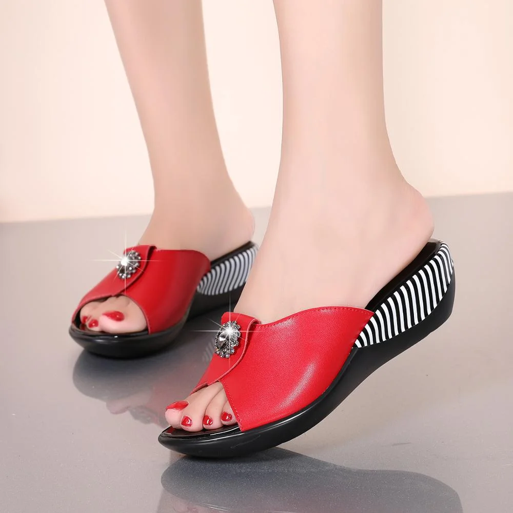 Vstacam  2022 Summer Platform Flip Flops High-Heeled Wedge Woman Slides Sandals Women Slippers Luxury Casual Shoes Black Red 41