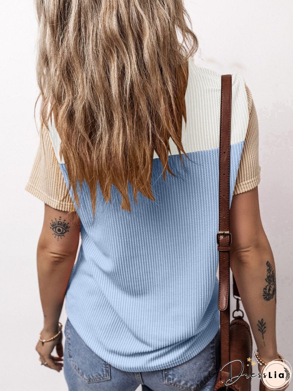 Versatile Colorblock Ribbed Knit Tee