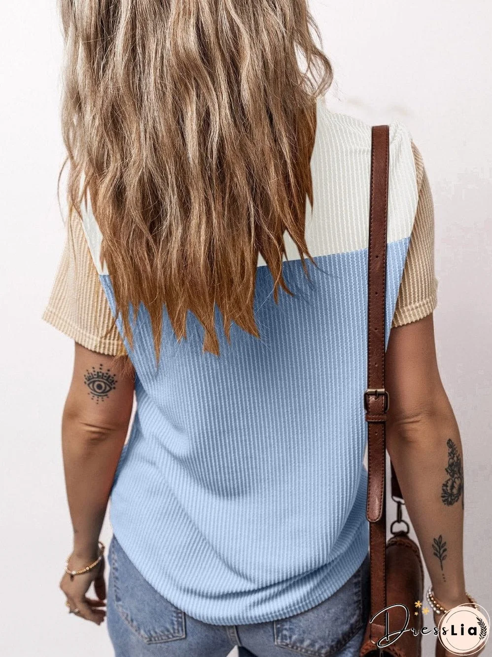 Versatile Colorblock Ribbed Knit Tee