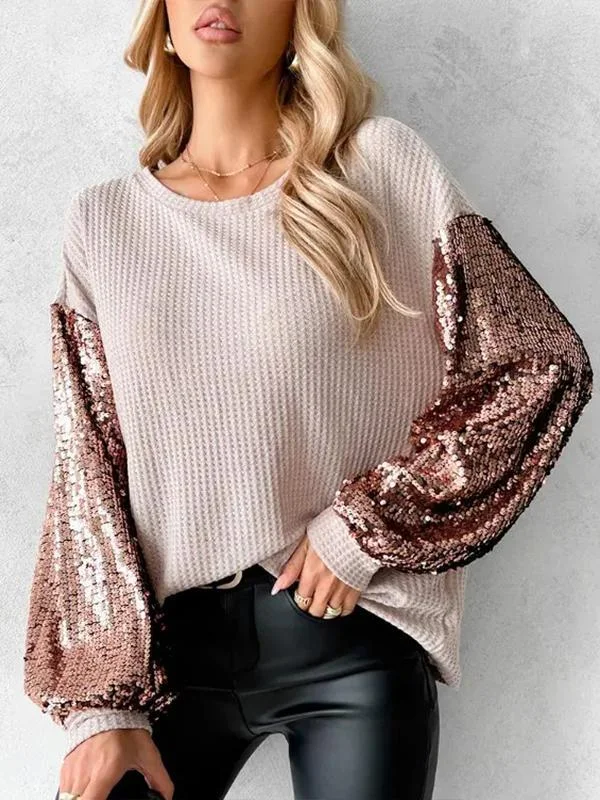 Contrast Sequin Waffle Knit Top