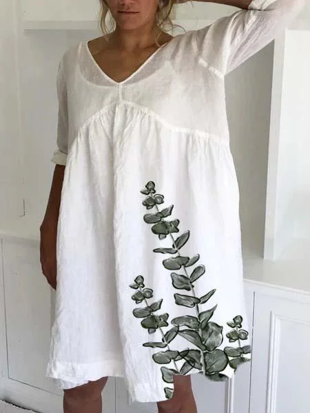 Casual Floral Printed Cotton Dress