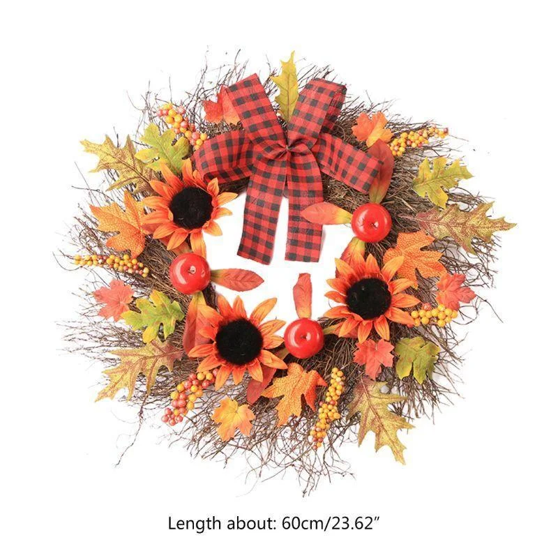 Sunflower Wreath With Maple Leaves For Fall Decoration