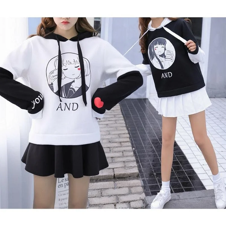 Black/White You And Me Girl Hoodie Jumper SP1711262