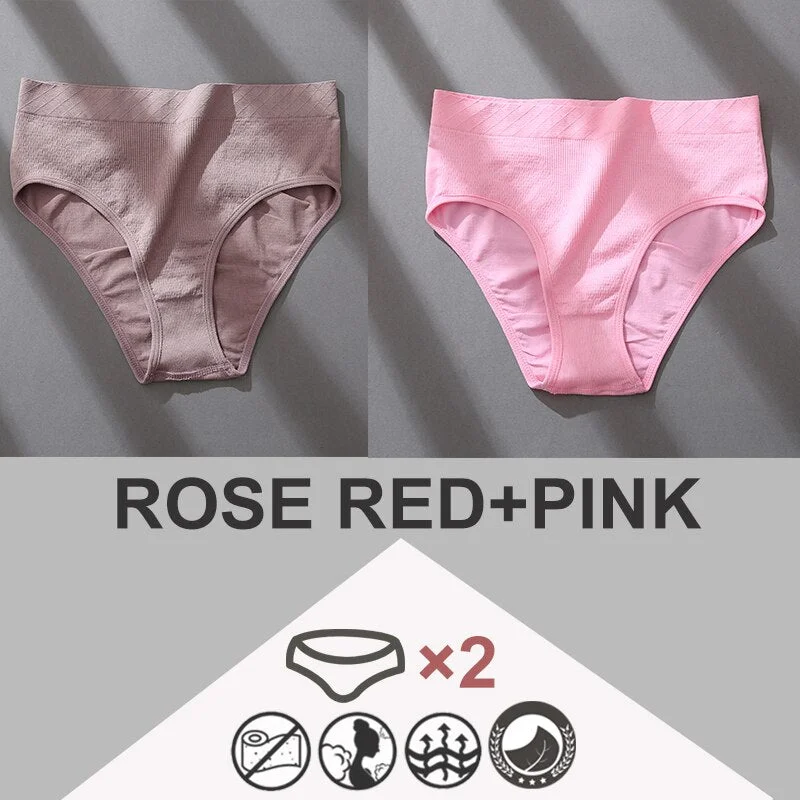 FINETOO 2PCS/Set Women Panties Bodyshaper M-2XL Women's Underwear Lingerie 8 Solid Colors Sexy Female Undepant High Waist Briefs