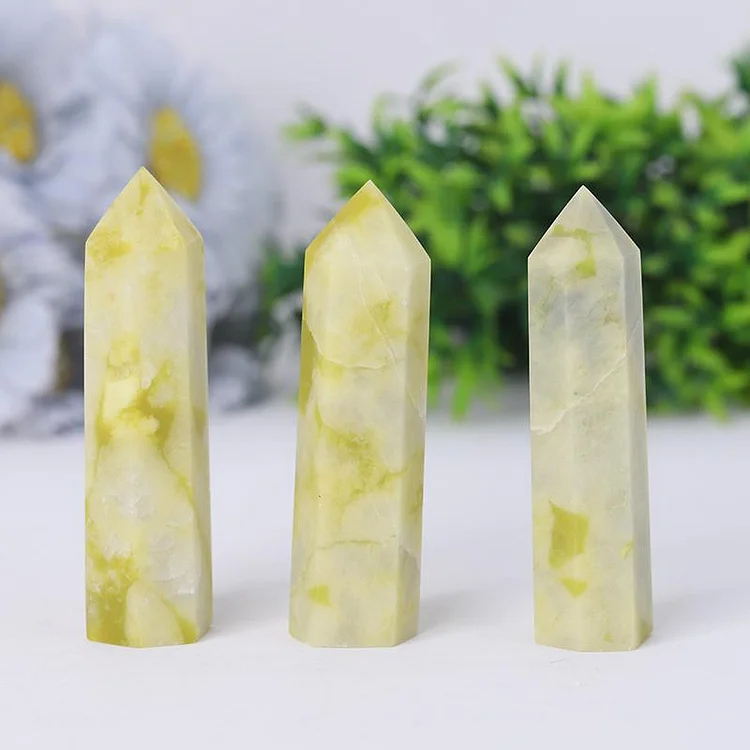 Natural Serpentine Jade Points Healing Crystal Tower