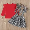 Baby Kid Girls Valentine Ruffle Dress Heart Plaid Skirts 2pcs