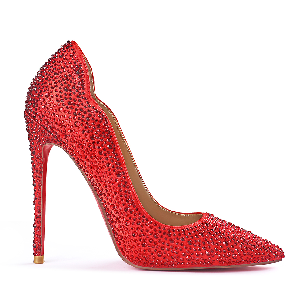 100mm/120mm Women's High Heels Party Wedding Stilettos Patent Red Bottom Rhinestone Pumps-MERUMOTE